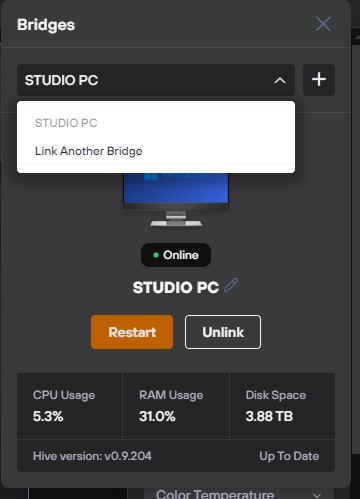 Screenshot of Hive UI showing multi-bridge functionality