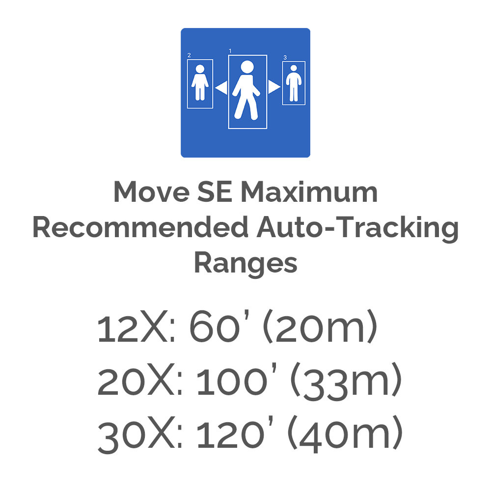 Move SE Auto-Tracking Distances (12x: 60ft., 20x: 100ft., 30x: 120ft.)