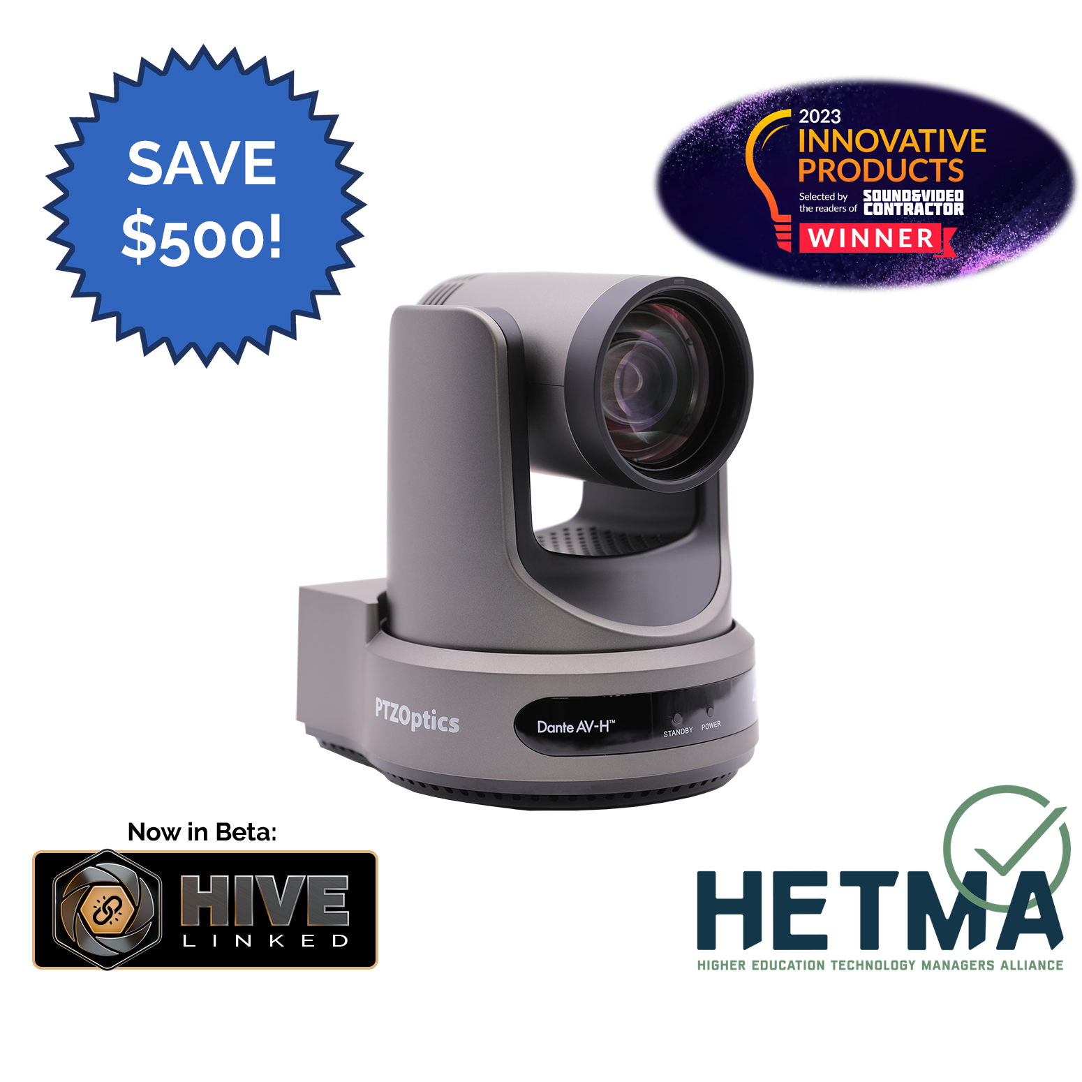 Link 4K hero image with award badges and $500 instant rebate callout